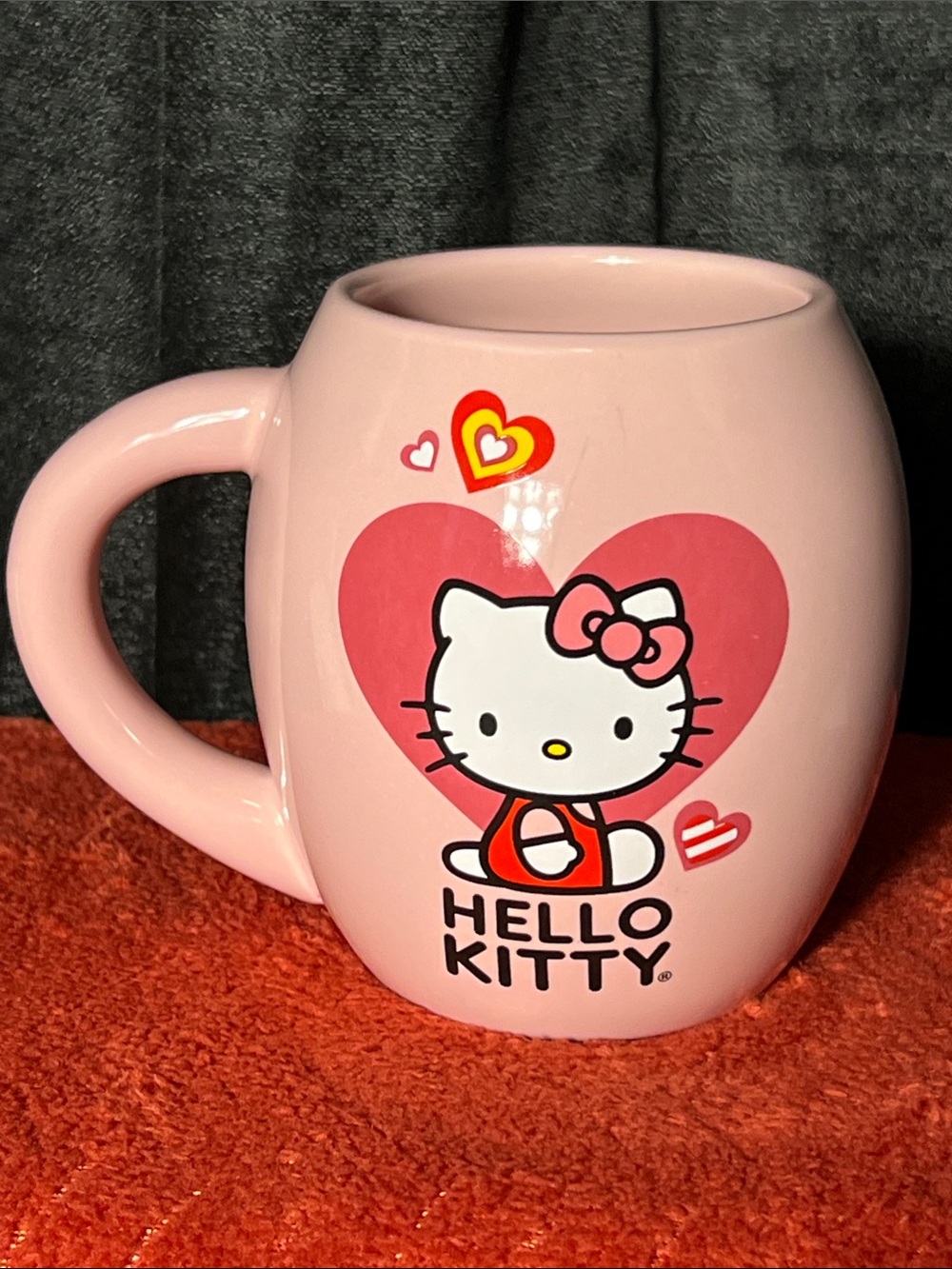 Hello Kitty Pink Ceramic Mug with Red and Yellow Accents - Picture 3 of 6